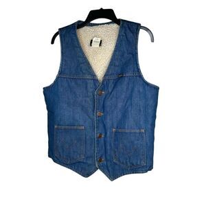 Vintage Mavericks 70s 80s denim blue Sherpa lined vest medium 1970s 1980s